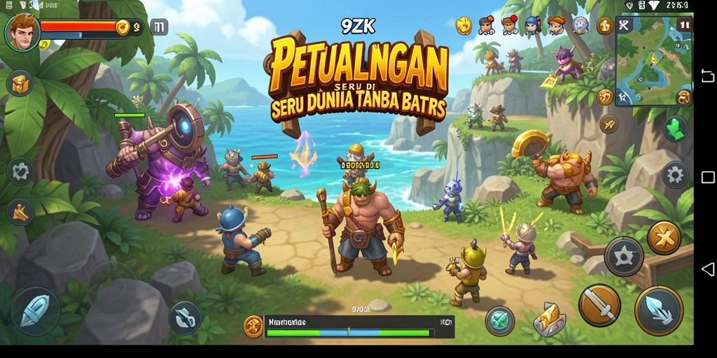 Screenshot utama menunjukkan karakter menjelajahi dunia luas dan misterius.