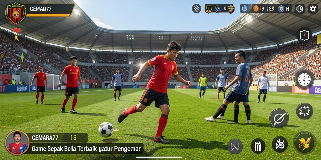 Tampilan gameplay mendebarkan dalam CEMARA77 yang menampilkan pertandingan sepak bola.