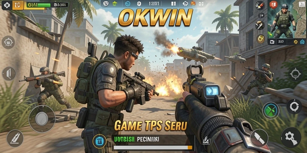 Screenshot menunjukkan aksi pertempuran yang mendebarkan di OKWIN.