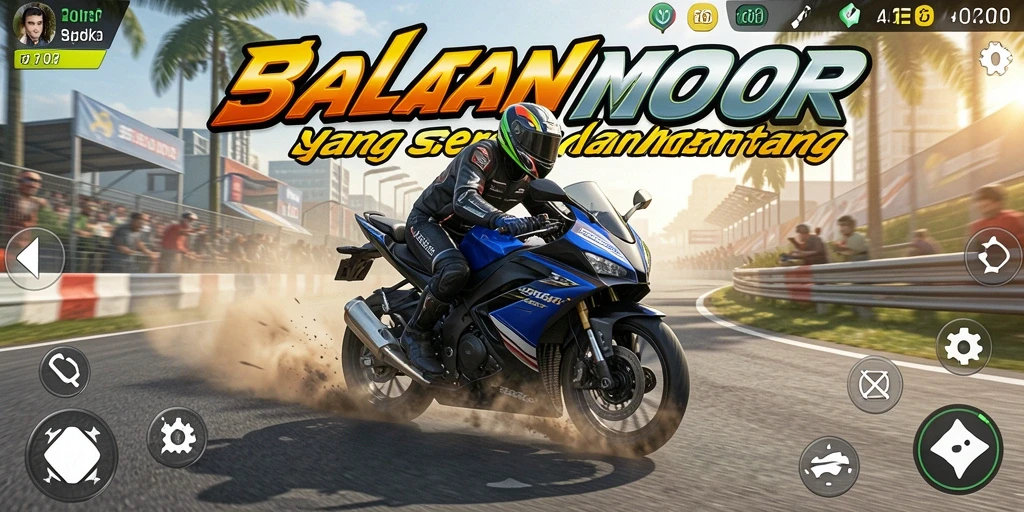Tangkapan layar SERURP menunjukkan aksi balapan motor yang seru dan penuh kecepatan.